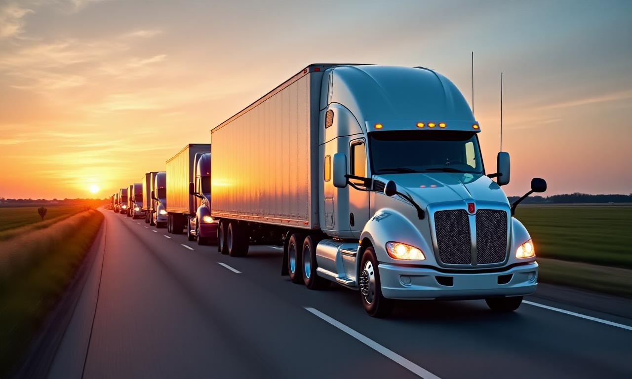 Temperature-controlled beauty logistics fleet on Midwest highway at dusk