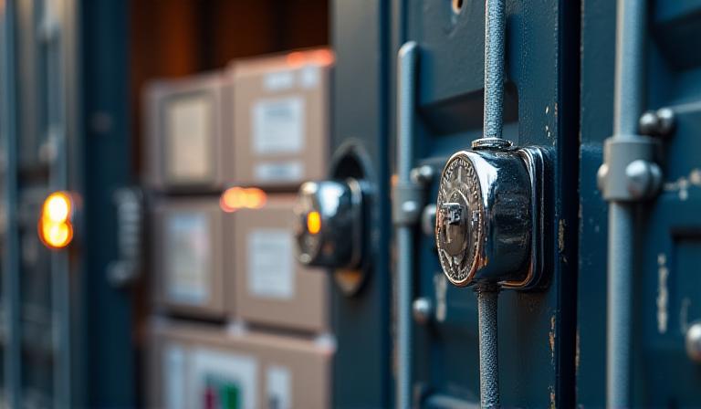 Secure high-value beauty cargo with IoT tracking devices in locked intermodal container